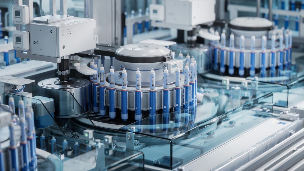 ha de produção industrial com canetas emagrecedoras sendo fabricadas